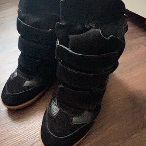 Black High-Top Wedged Isabel Marant Sneakers with Velcro Straps
